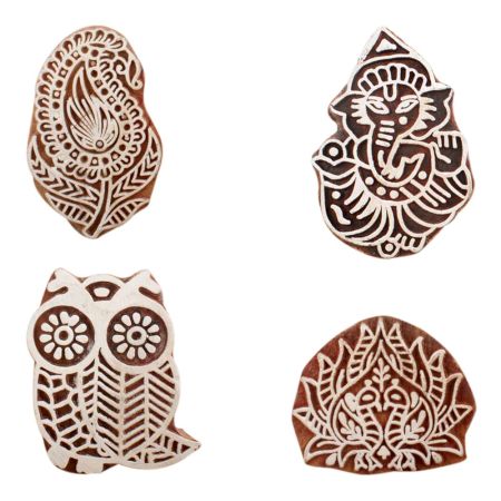 Set of 4 Piece New Mix Wooden Printing Block